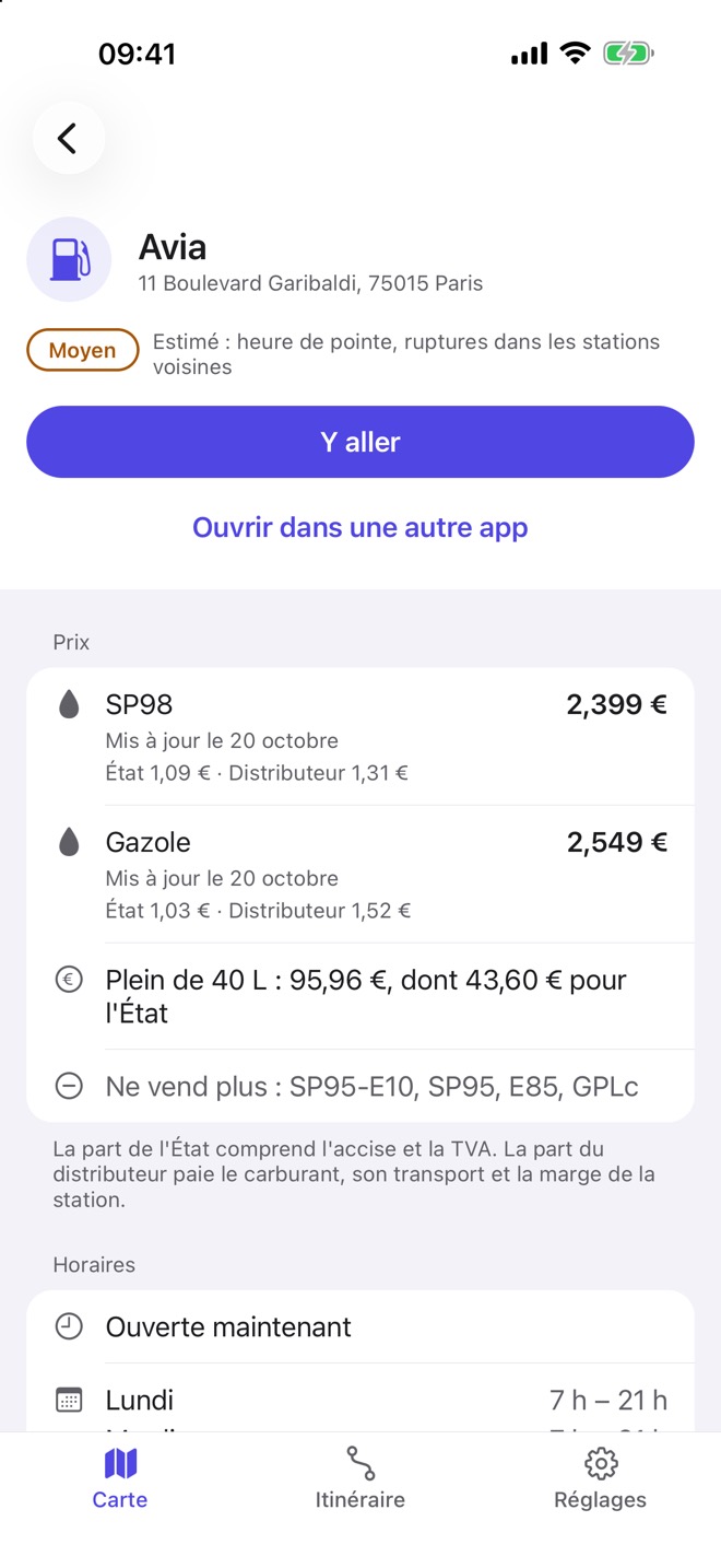 La fiche d'une station.